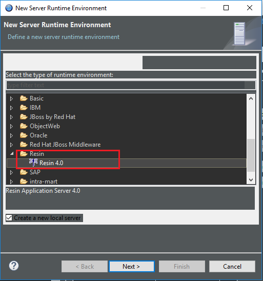 New Server Runtime Environment dialog